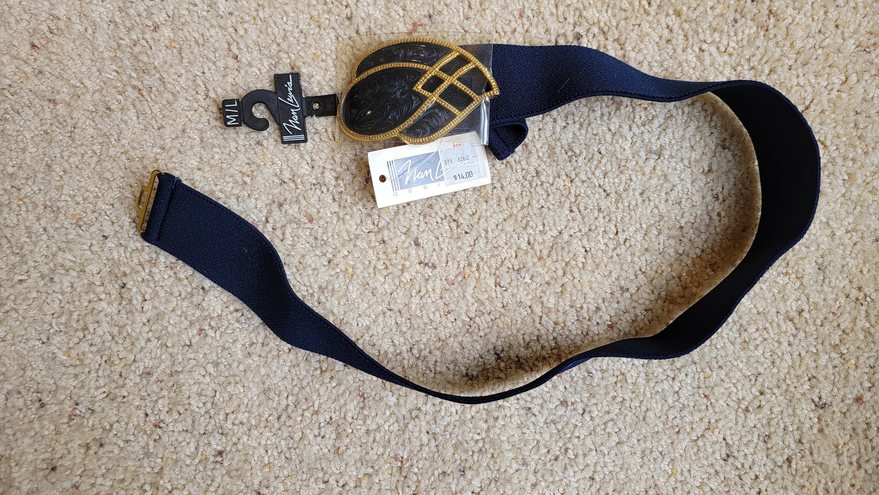 Vintage Nan Lewis Navy Blue Stretch Belt With Enamel Buckle 