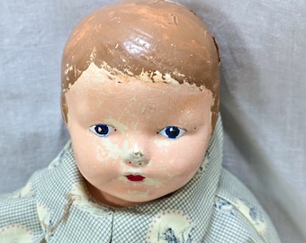 16” Vintage Antique Madame Hendren Composition & Cloth Body Baby Doll, Marked 816, Hand Painted, Crier Works!