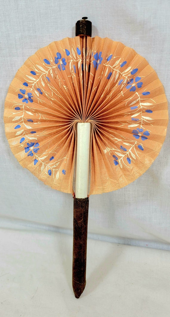 Antique Geisha Hand Fan, Wooden Fabric Primitive