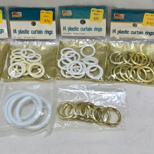 Vintage Small white Plastic Curtain Ring Lot • some new in package • Kmart etc.