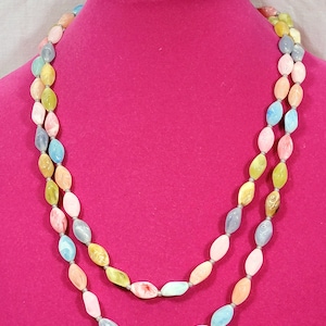 Vintage Pastel Necklace, Elongated Resin Beads