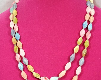 Vintage Pastel Necklace, Elongated Resin Beads