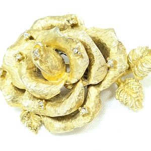 Rose Gold Tone Flower Brooch with Tiny Rhinestone Accents