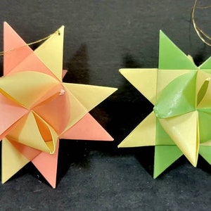 Vintage Handmade Moravian Stars: Pink & Green Paper Ornaments