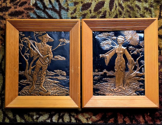 Vintage Copper Appliqué Wall Art: Asian Man & Woman, 1950s Pair - Etsy