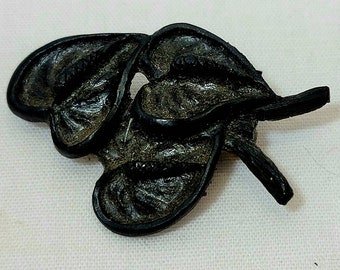 Vintage Black Anthurium Brooch: Resin Floral Pin