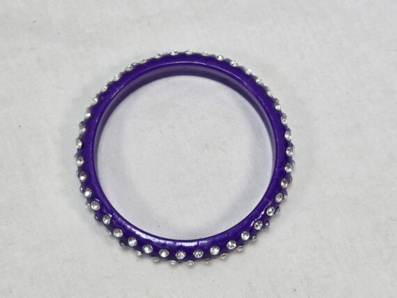 Purple Violet 3 Row Rhinestone Bracelet, Plastic … - image 2