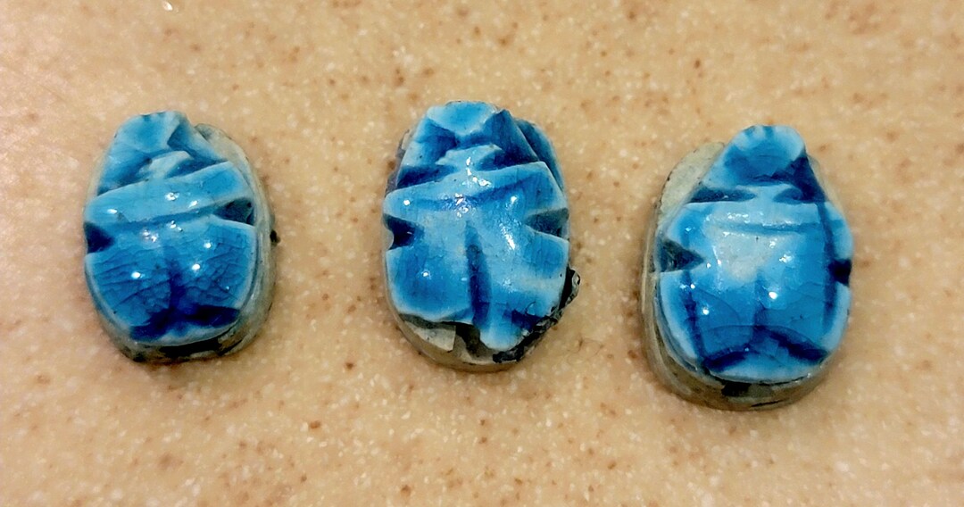 Lot De 3 Scarabées égyptiens En Lapis-lazuli - Sculptés à La Main - Neufs Avec étiquettes