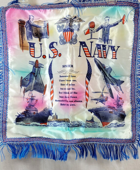Vintage U.S. Navy Satin Pillow Cover: WWII Korean War Souvenir