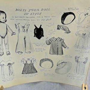 Poupée en papier vintage Patsy Doll « Habillez votre poupée avec style » de Butterick Patterns des années 30 par Pat Stall, par Pat Schoonmaker