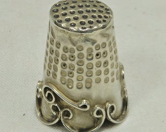 Vintage Sterling Silver Thimble, Mexican Scroll Design (11/16" Diameter)
