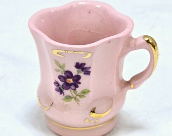 Miniature Pink Cup with Purple Violets