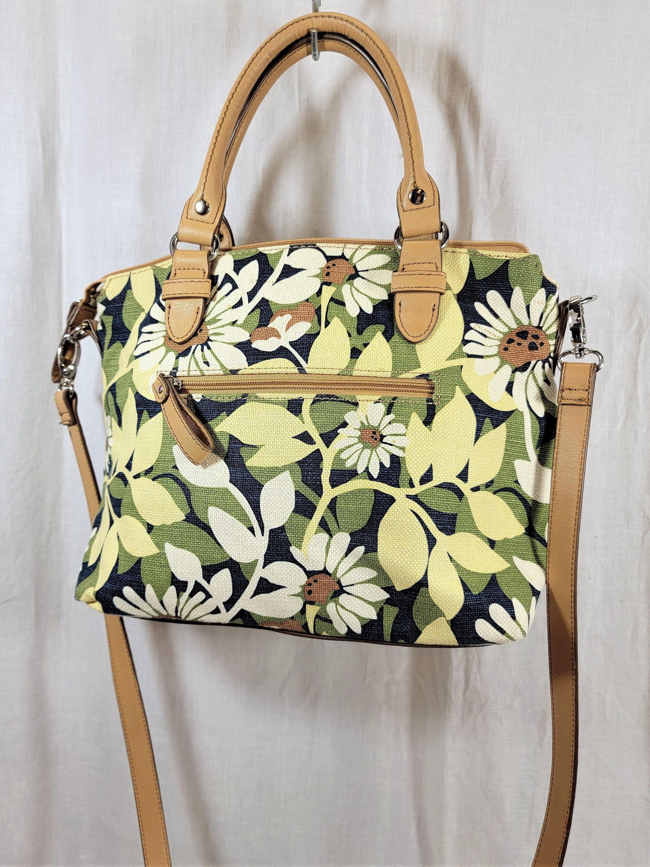 Relic Floral Purse, Blue Green and Yellow With Tan Faux Leather