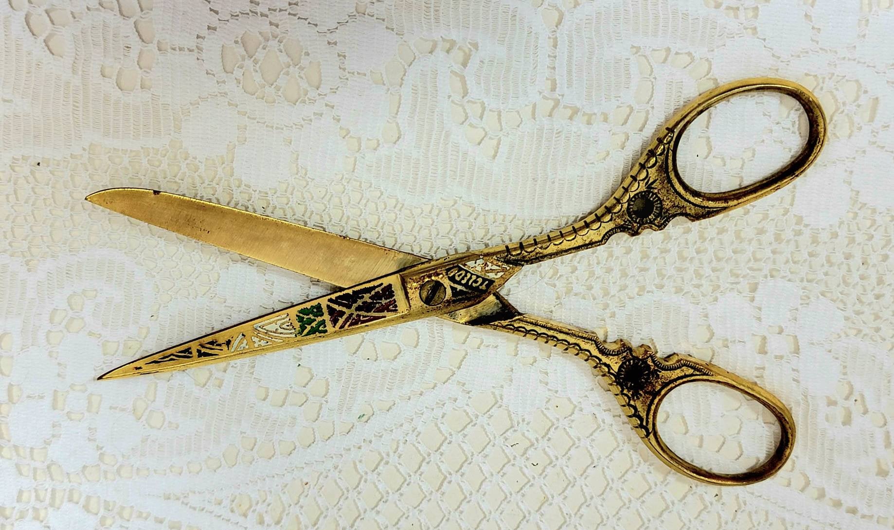 Vintage Gold Tone Enamel Sewing Scissors Toledo Spain -  India