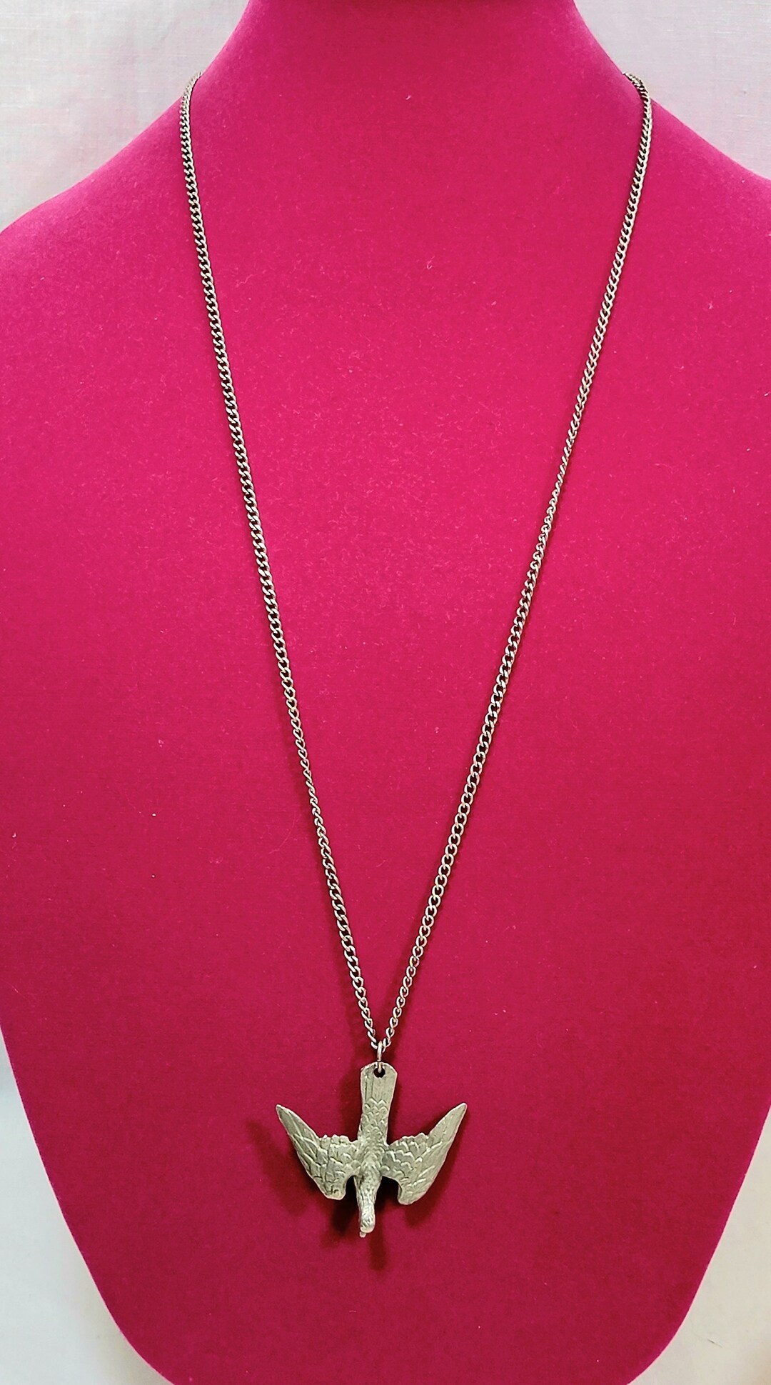 Cathedral Pewter Bird Pendant Necklace Etsy