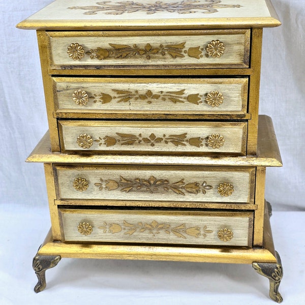 Italian Florentine Jewelry/Music Box Chest Large Tall Vintage