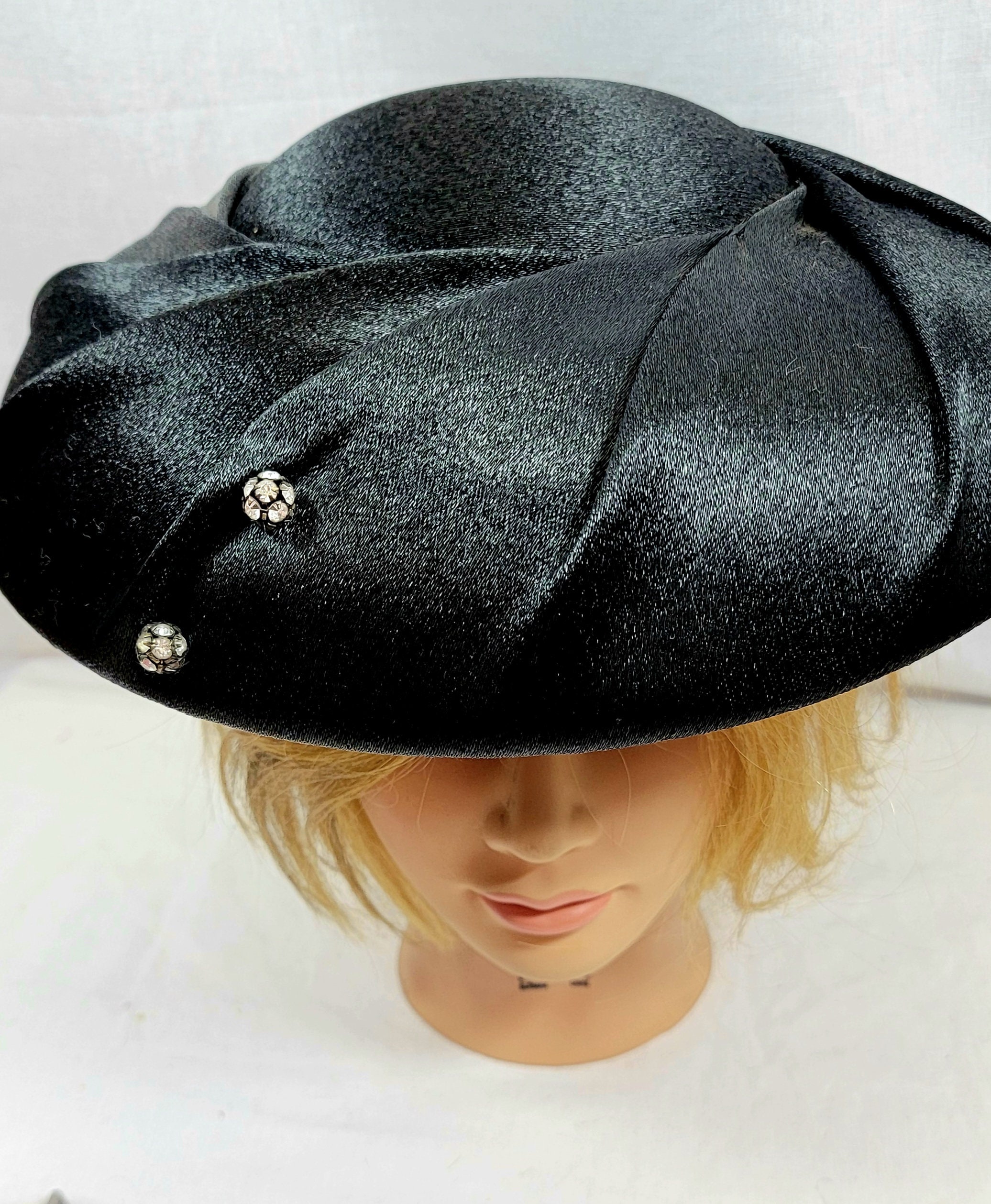Satin Cartwheel Fascinator Hat by Bellissima Skylar black cartwheel hat - The Hat Circle – The Hat Circle  main image 2