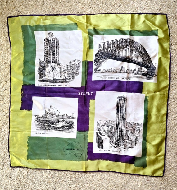 Vintage Sydney Australia Souvenir Landmarks Scarf… - image 1