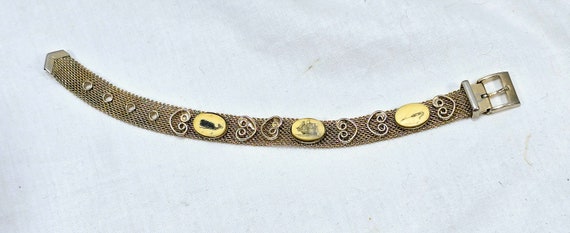 Gold Tone Mesh Bracelet, Belt Buckle Style, Whali… - image 2