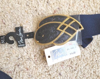 Vintage 70s 80s Accessocraft NYC Gold Metal Belt Buckle and  display picture 1