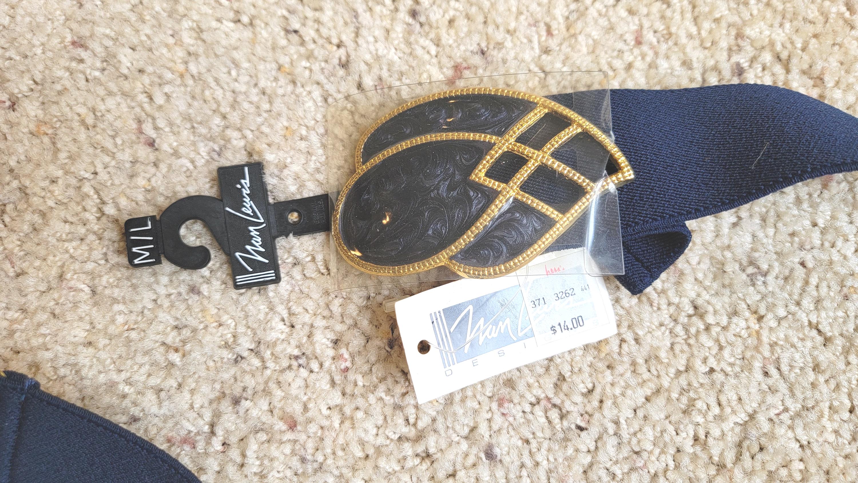Vintage Nan Lewis 80’s navy enamel stretch belt EVC OS Vintage Nan Lewis Navy Blue Stretch Belt With Enamel Buckle  main image 2