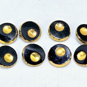 Set of 8 Black Glass Buttons with Gold Embellishment