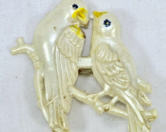 Vintage Love Birds Brooch, 1949s Enamel Costume Jewelry,