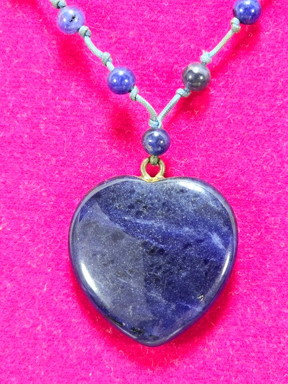 Avon Blue Heart Marbled Stone Necklace - image 3