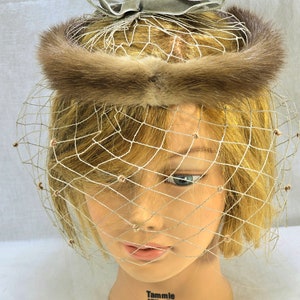 Miss Feige Vintage Mink Ring Hat with Russian Birdcage Veiling And Velvet Bows