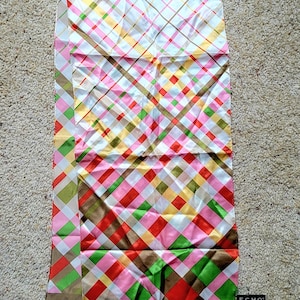 Echo Silk Scarf, Geometric Long Bright Pink Green Yellow Taupe