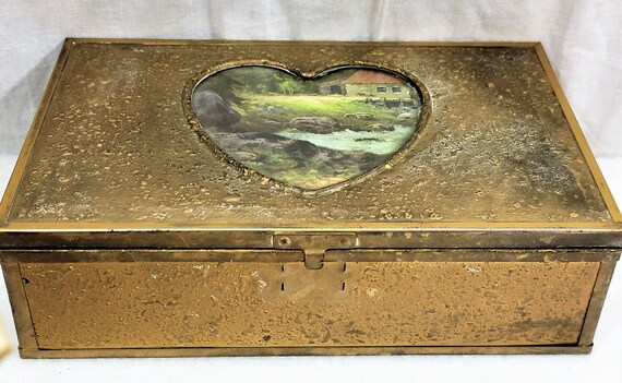 Vintage Metal and Wood Jewelry Box in Nubby Gold … - image 3