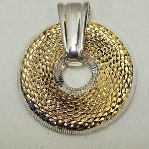 Spinning Wheel Pendant, Sterling Silver and Gold Vermeil Two Tone Reversible Textured Round Pendant