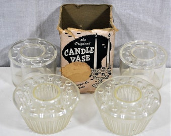 Lot of 4 Candle Vases,2 Arrange-O-Discs with Box and 2 From Saxe Bros. Vintage