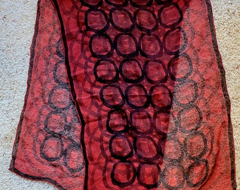 Vintage Vera Sheer Scarf Red Black Abstract Circles, Oblong