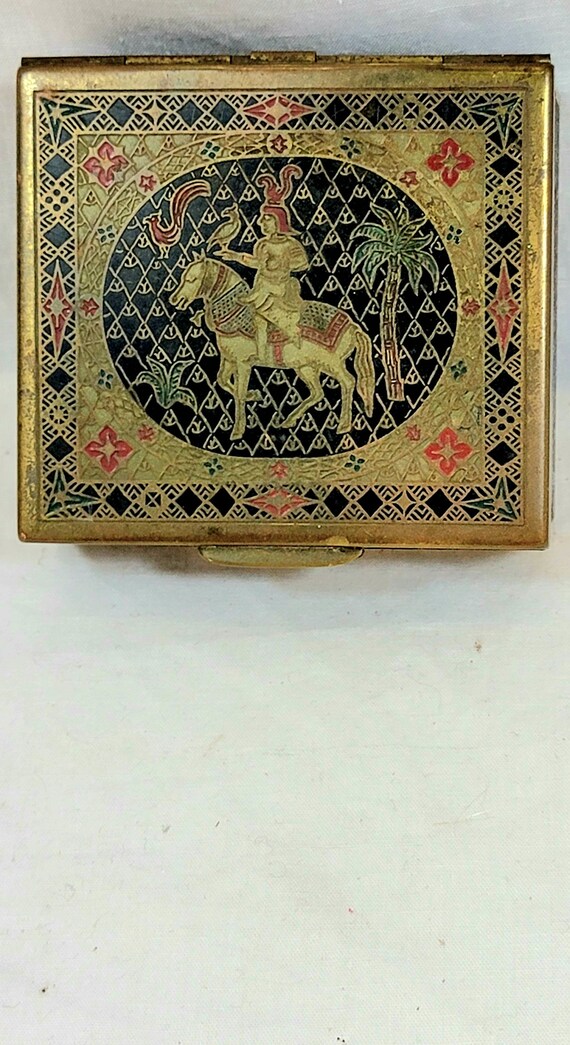 Exquisite Brass Enameled Box with Horse Rider Mot… - image 3