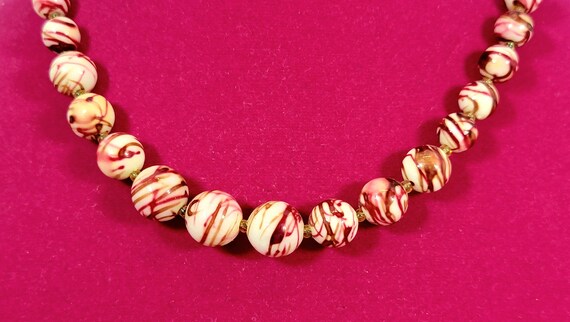 Vintage Bead Necklace, Red and Creamy White Ribbo… - image 3