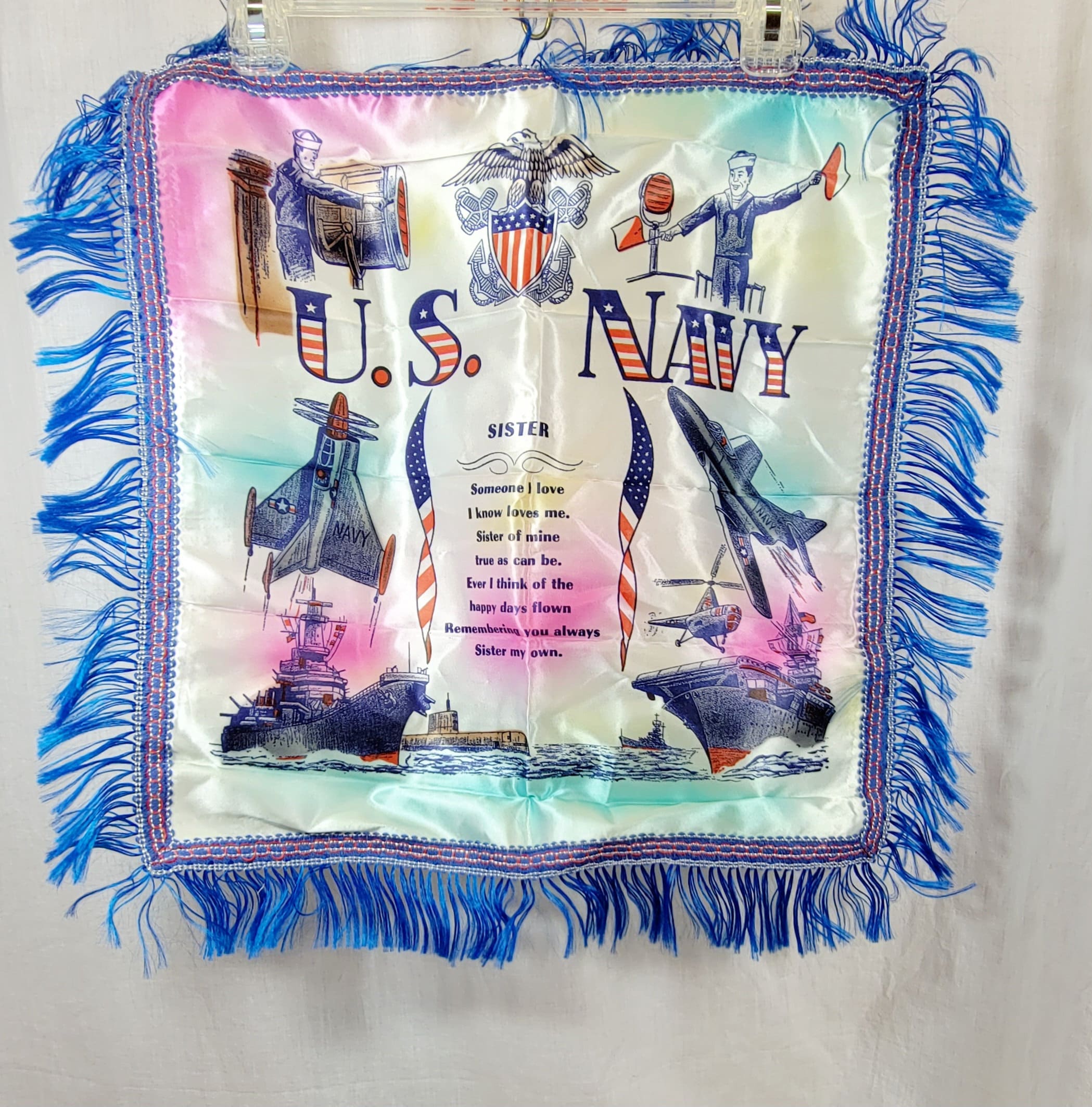 シーツ・カバー 1950s U.S.N Pillow Case vintage US Navy souvenir satin pillow case circa 1950's mint