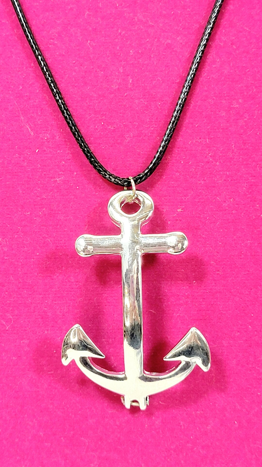 Anchor Pendant Necklace in Silver Tone on a Black Cord Etsy