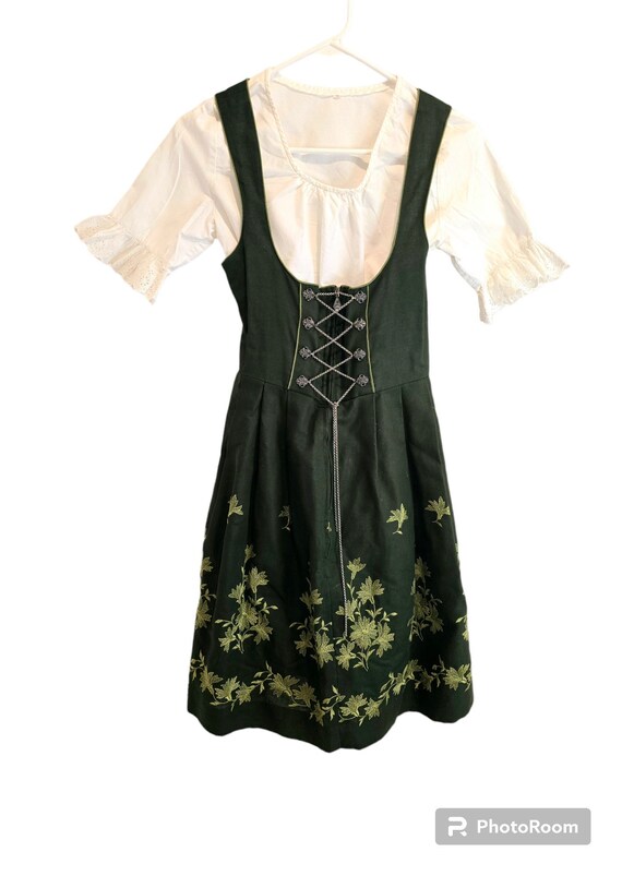 German Dirndl Dress Costume Green with Embroidered