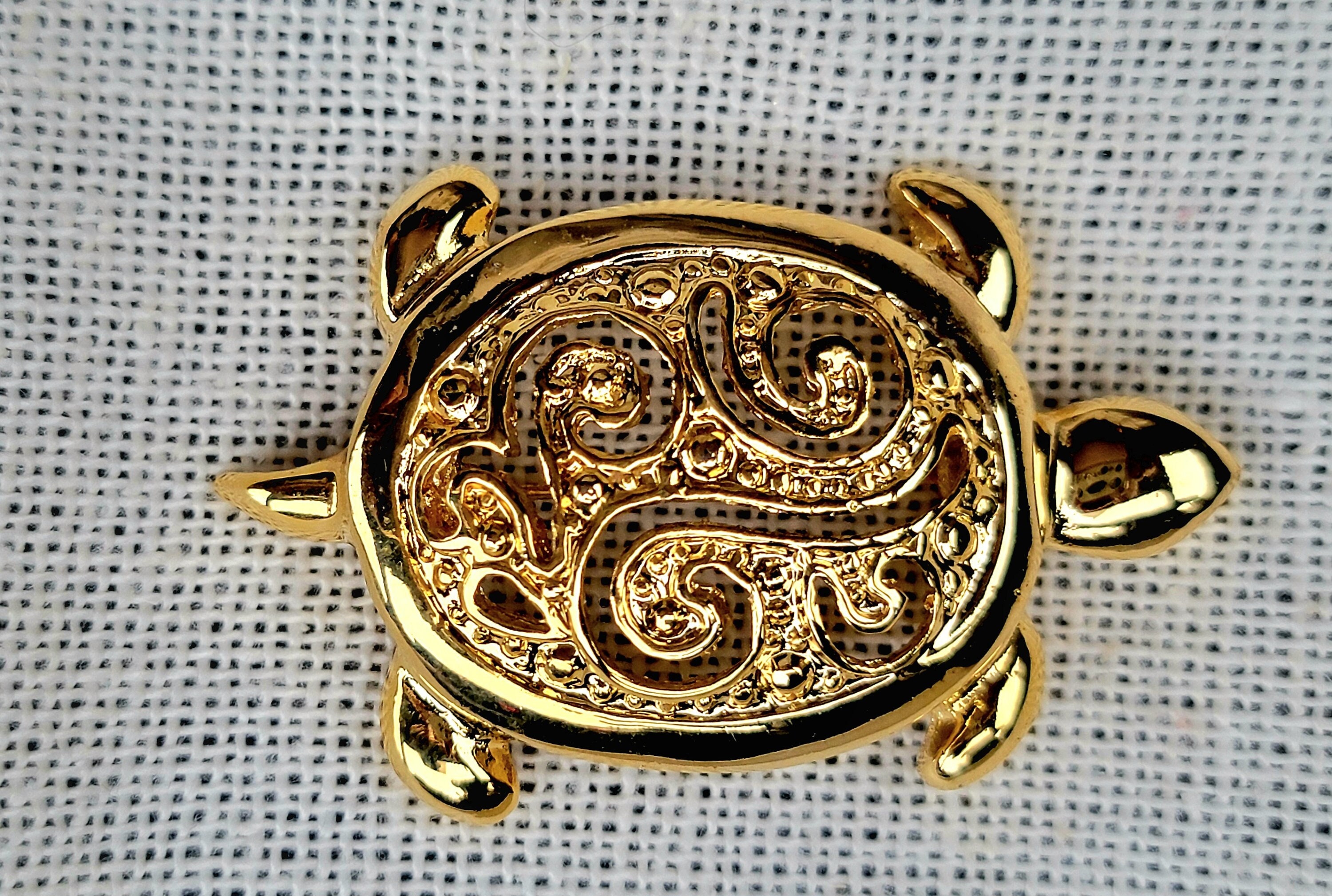 Vintage Turtle Brooch Signed AAI Open Filigree Swirl Gold