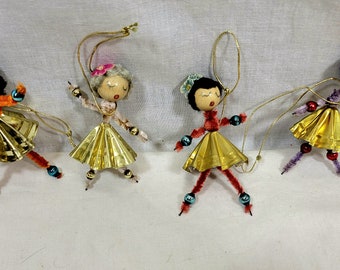 Lot of 4 Vintage Chenille Angel 1950s Christmas Tree Ornaments