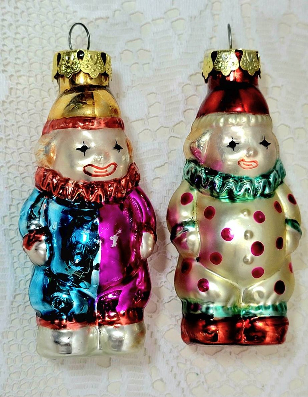 Glass Clown Ornaments, Lot of 2 Vintage Hand Painted Tree Ornaments Etsy