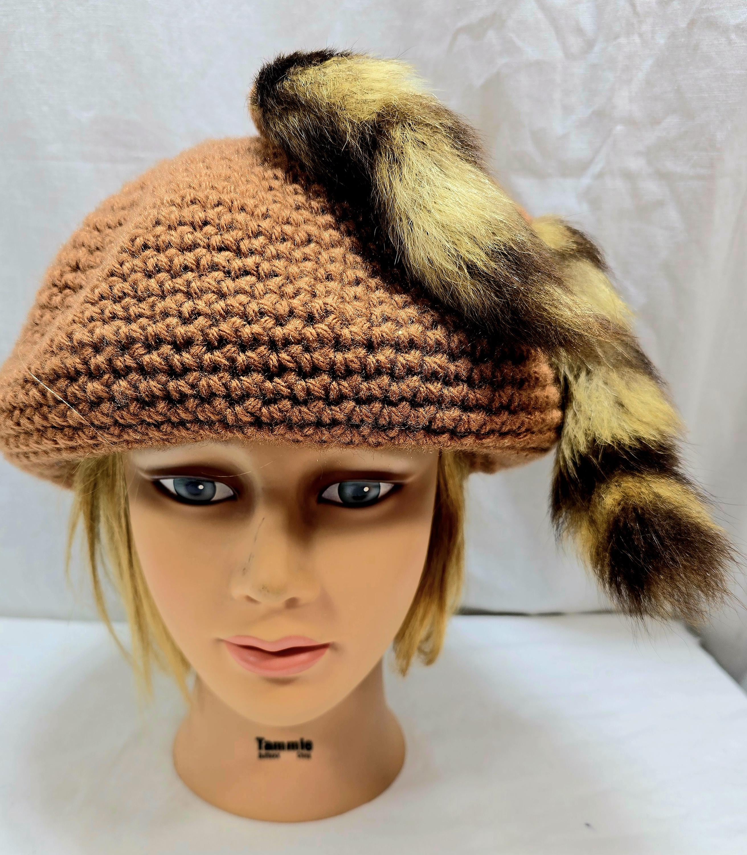Béret Tam Slouchy Crocheté Main - Couleur Marron Clair/taupe - Laine Acrylique - Taille M Unisexe