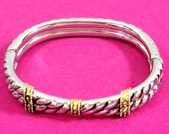 Gold and Silver Tone Hinged and Clasp Bracelet