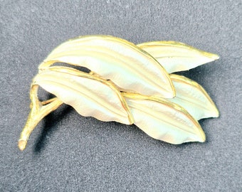 Frosted Pearly White Enamel Five Leaves Brooch