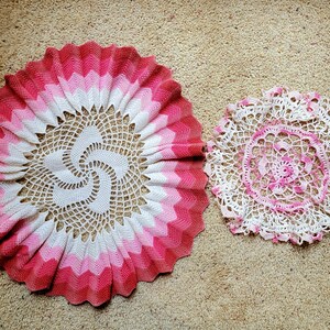 FINAL SALE Two Pink Doilies, Vintage  Handmade