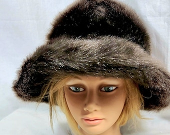 Madcaps Women's Hat Dark Brown Faux Fur Brimmed