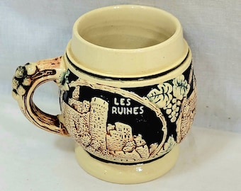 Vintage German Handmade 3D Glazed Pottery Gorge du Loup Luxembourg Mug