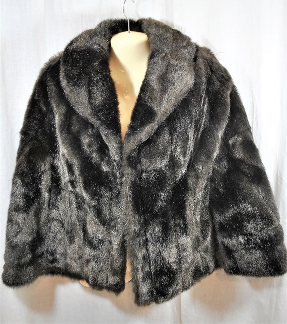 Vintage Faux Fur Mink Cape Stole Shawl, Dark Brow… - image 1