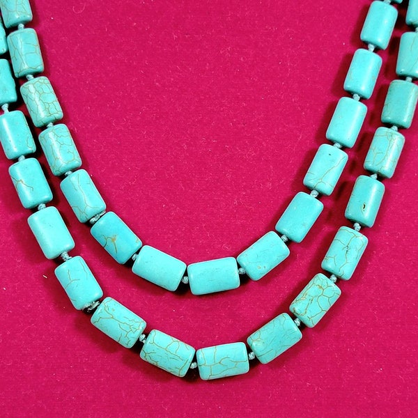 Blue Faux Turquoise? Necklace, Knotted Between Each Bead